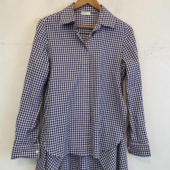 ROSETTA GETTY blue and white checkered drape blouse sz 8 - Picture 5 of 8